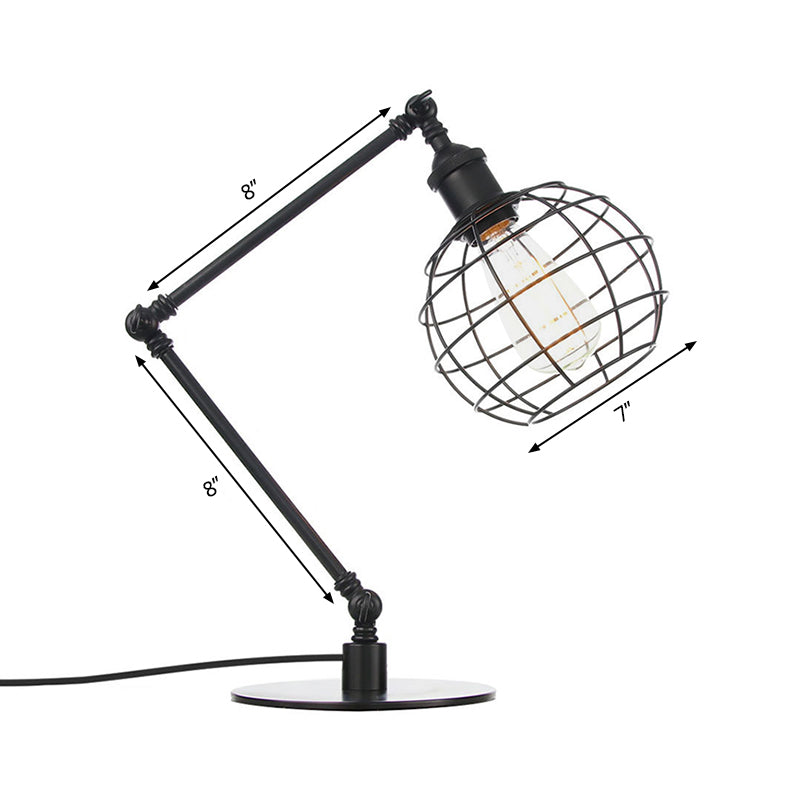 Warehouse Wire Guard Table Light Metal 1 Head Coffee Shop Table Lamp with Global Shade in Black/Brass Finish Clearhalo 'Lamps' 'Table Lamps' Lighting' 262863