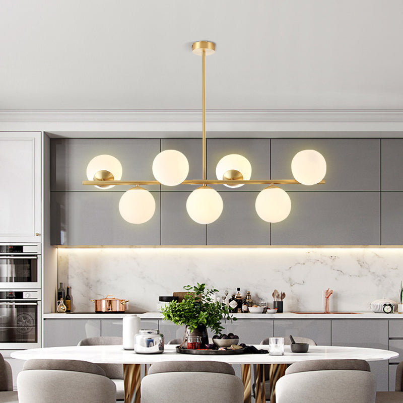 Mid-Century Gold Island Pendant Lighting 7 Light Spherical Glass Island Ceiling Light for Dining Table Clearhalo 'Ceiling Lights' 'Island Lights' 'Lighting' 2628658