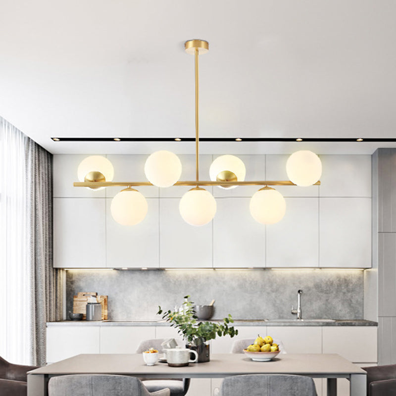 Mid-Century Gold Island Pendant Lighting 7 Light Spherical Glass Island Ceiling Light for Dining Table Clearhalo 'Ceiling Lights' 'Island Lights' 'Lighting' 2628660