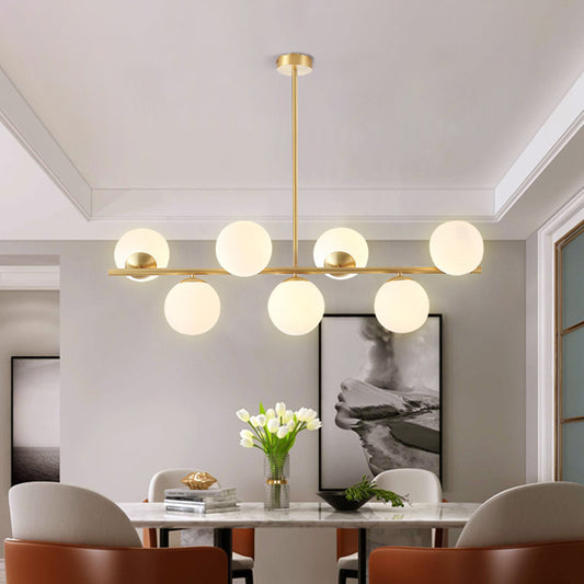 Mid-Century Gold Island Pendant Lighting 7 Light Spherical Glass Island Ceiling Light for Dining Table Clearhalo 'Ceiling Lights' 'Island Lights' 'Lighting' 2628661