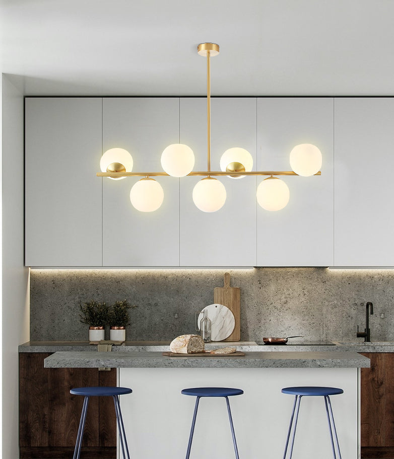 Mid-Century Gold Island Pendant Lighting 7 Light Spherical Glass Island Ceiling Light for Dining Table Clearhalo 'Ceiling Lights' 'Island Lights' 'Lighting' 2628666