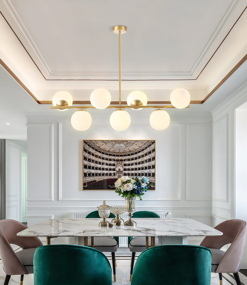 Mid-Century Gold Island Pendant Lighting 7 Light Spherical Glass Island Ceiling Light for Dining Table Clearhalo 'Ceiling Lights' 'Island Lights' 'Lighting' 2628667