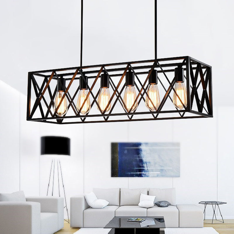 Black Industrial Island Pendant Lighting Cross Framed Box Iron Island Ceiling Light for Dining Table Clearhalo 'Ceiling Lights' 'Island Lights' 'Lighting' 2628671