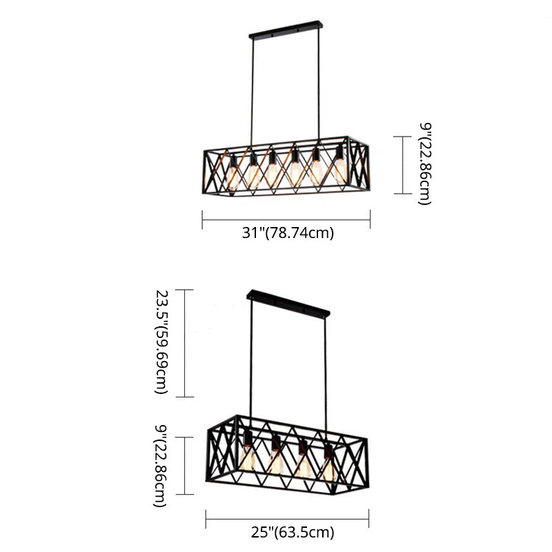 Black Industrial Island Pendant Lighting Cross Framed Box Iron Island Ceiling Light for Dining Table Clearhalo 'Ceiling Lights' 'Island Lights' 'Lighting' 2628674