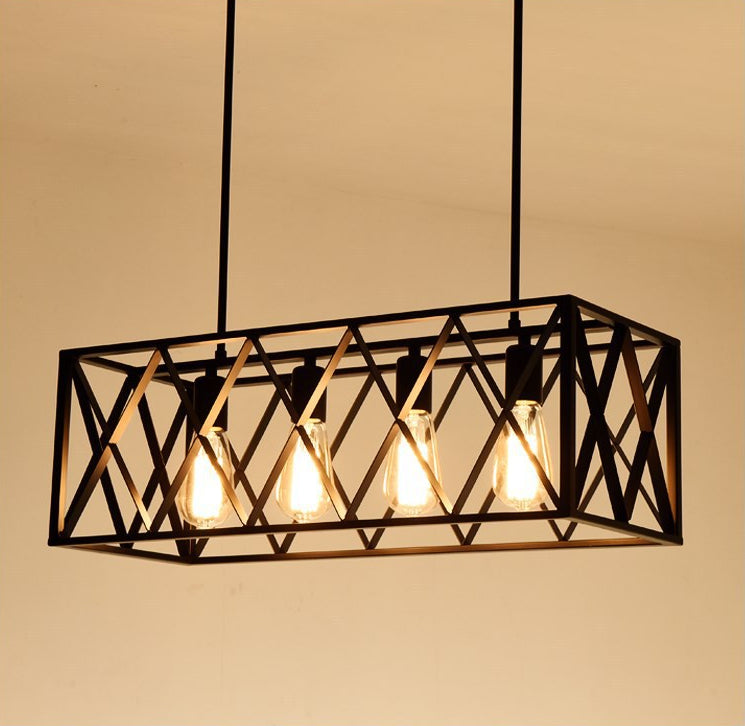 Black Industrial Island Pendant Lighting Cross Framed Box Iron Island Ceiling Light for Dining Table Clearhalo 'Ceiling Lights' 'Island Lights' 'Lighting' 2628675