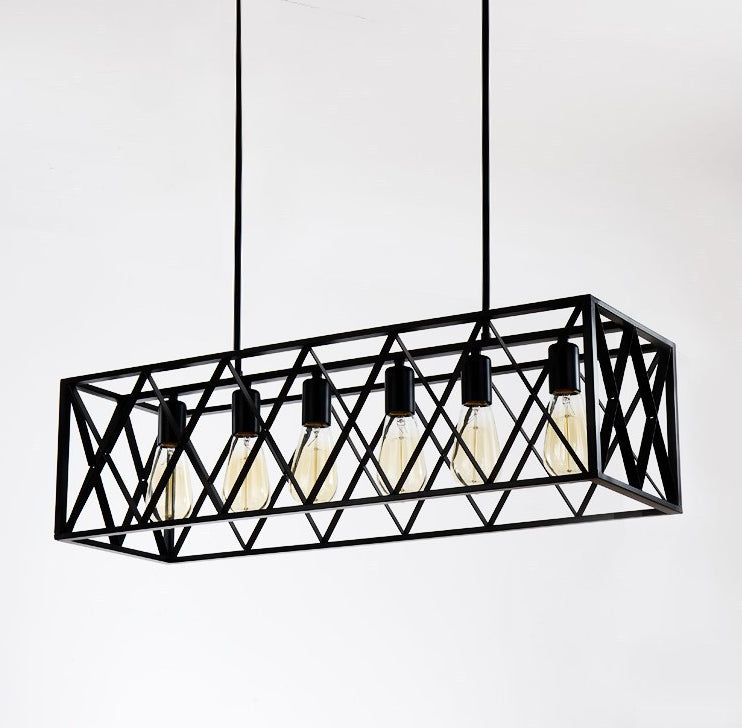 Black Industrial Island Pendant Lighting Cross Framed Box Iron Island Ceiling Light for Dining Table Clearhalo 'Ceiling Lights' 'Island Lights' 'Lighting' 2628678