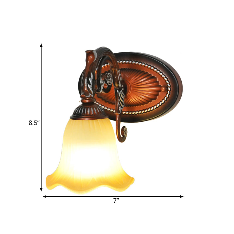 Flared Bathroom Vanity Lamp Traditional Frosted Glass 1/2/3 Lights Copper Sconce Light Fixture Clearhalo 'Vanity Lights' 'Wall Lights' Lighting' 262868