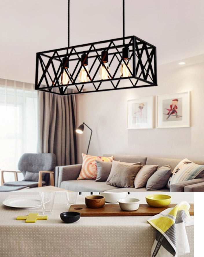 Black Industrial Island Pendant Lighting Cross Framed Box Iron Island Ceiling Light for Dining Table Clearhalo 'Ceiling Lights' 'Island Lights' 'Lighting' 2628680