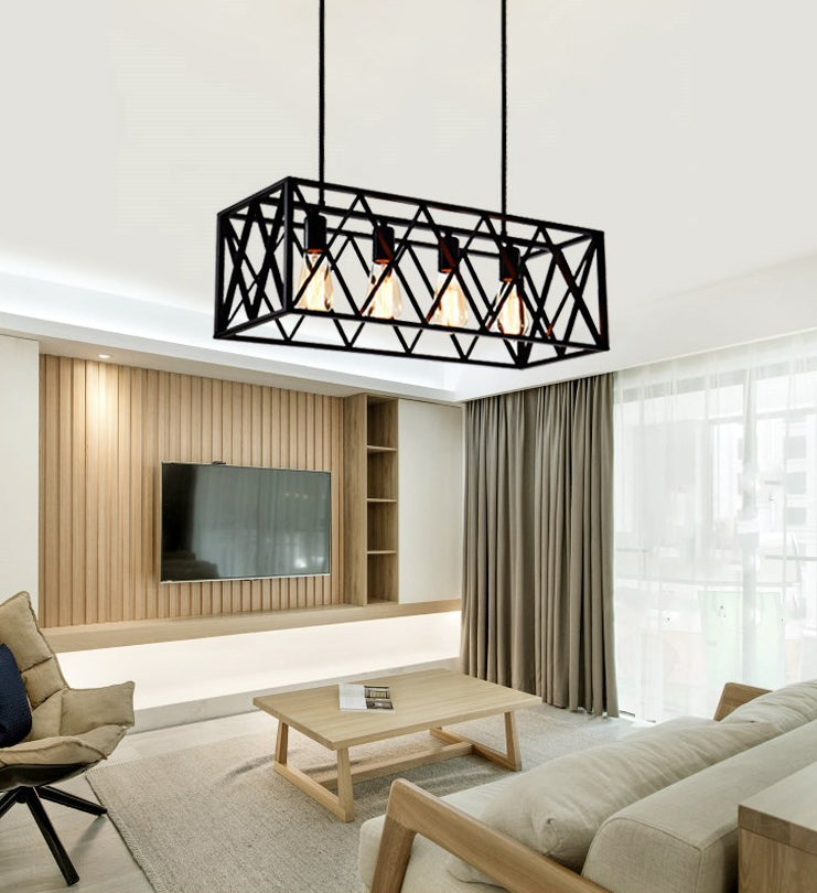 Black Industrial Island Pendant Lighting Cross Framed Box Iron Island Ceiling Light for Dining Table Clearhalo 'Ceiling Lights' 'Island Lights' 'Lighting' 2628681