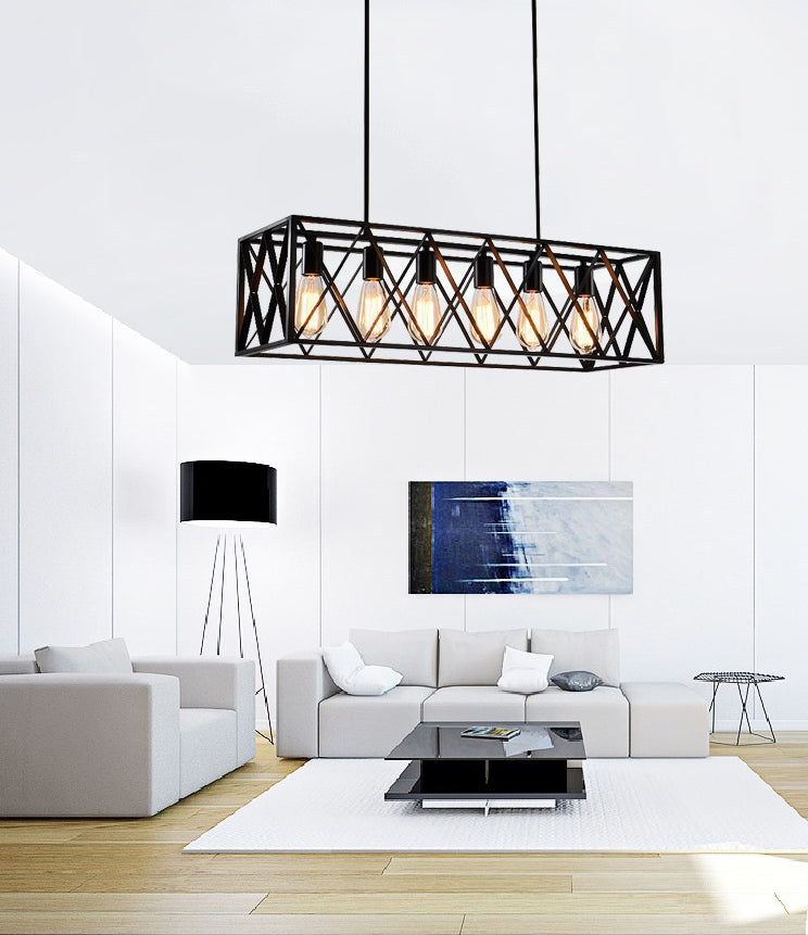 Black Industrial Island Pendant Lighting Cross Framed Box Iron Island Ceiling Light for Dining Table Clearhalo 'Ceiling Lights' 'Island Lights' 'Lighting' 2628682