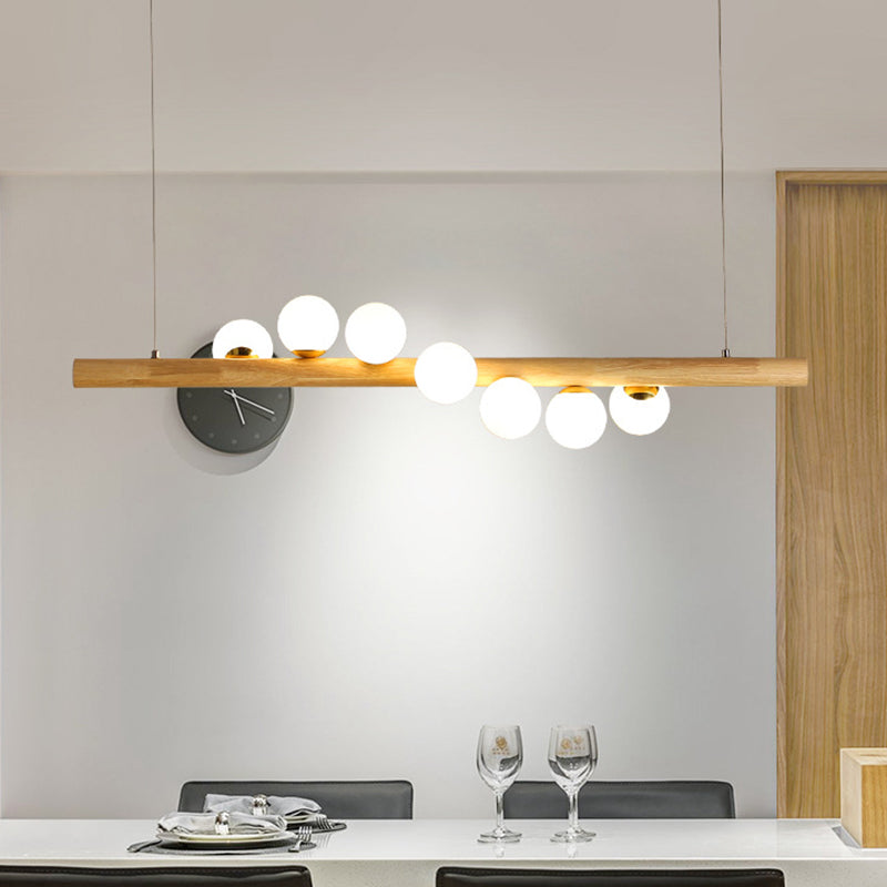 Modern Minimalism Wood Linear Island Pendant Lighting Sphere Glass Island Ceiling Light for Living Room Clearhalo 'Ceiling Lights' 'Island Lights' 'Lighting' 2628686