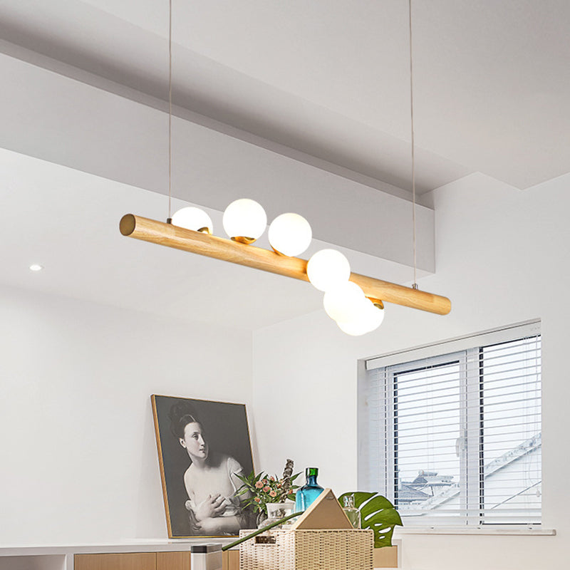 Modern Minimalism Wood Linear Island Pendant Lighting Sphere Glass Island Ceiling Light for Living Room Clearhalo 'Ceiling Lights' 'Island Lights' 'Lighting' 2628687