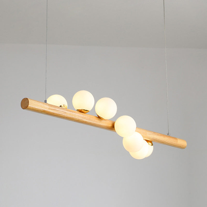 Modern Minimalism Wood Linear Island Pendant Lighting Sphere Glass Island Ceiling Light for Living Room Clearhalo 'Ceiling Lights' 'Island Lights' 'Lighting' 2628692