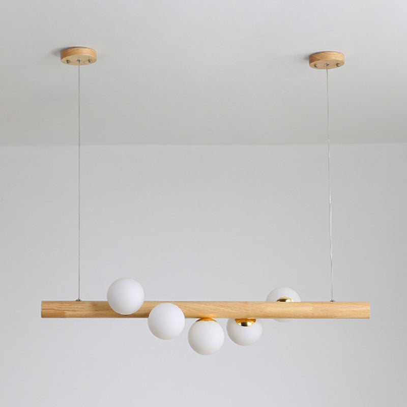 Modern Minimalism Wood Linear Island Pendant Lighting Sphere Glass Island Ceiling Light for Living Room Clearhalo 'Ceiling Lights' 'Island Lights' 'Lighting' 2628693