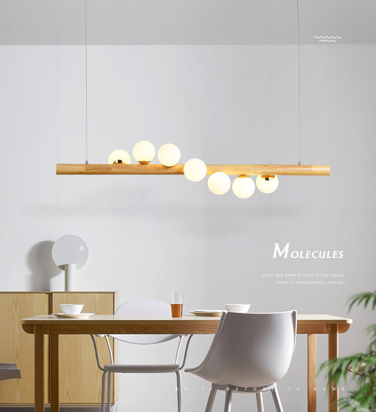 Modern Minimalism Wood Linear Island Pendant Lighting Sphere Glass Island Ceiling Light for Living Room Clearhalo 'Ceiling Lights' 'Island Lights' 'Lighting' 2628694