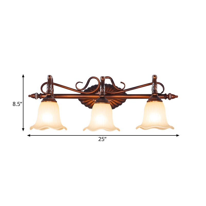 Flared Bathroom Vanity Lamp Traditional Frosted Glass 1/2/3 Lights Copper Sconce Light Fixture Clearhalo 'Vanity Lights' 'Wall Lights' Lighting' 262870