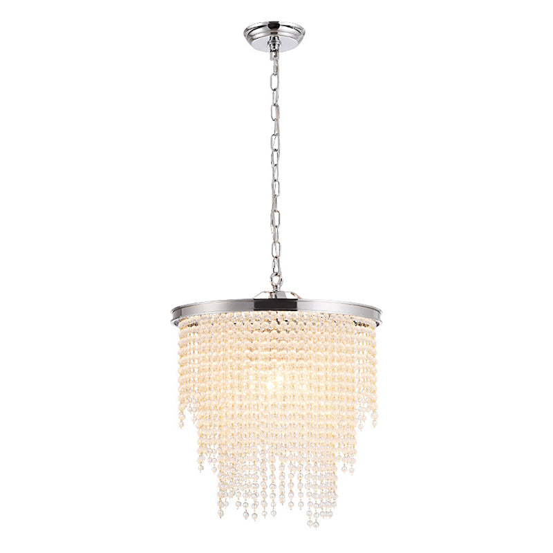 Round Cascading 4 Light Pendant Lamp Modern Luxurious Crystal Living Room Small Hanging Lamp Chrome Clearhalo 'Ceiling Lights' 'Pendant Lights' 'Pendants' Lighting' 2628725