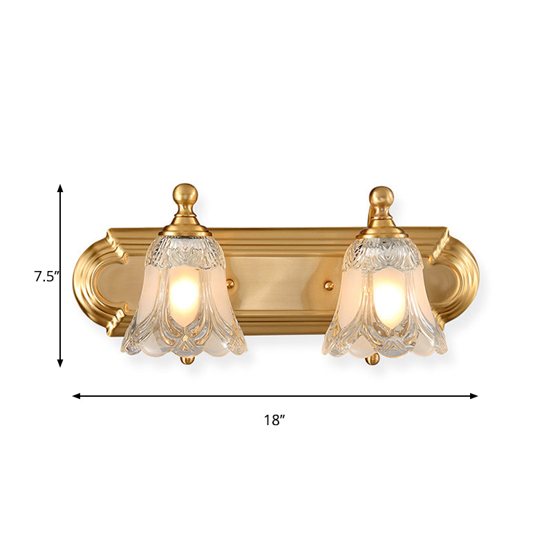 Bell Shade Vanity Sconce Light Vintage Style Clear Glass 2/3 Bulbs Golden Wall Lighting for Bathroom, 18"/24" W Clearhalo 'Modern wall lights' 'Modern' 'Vanity Lights' 'Wall Lights' Lighting' 262874