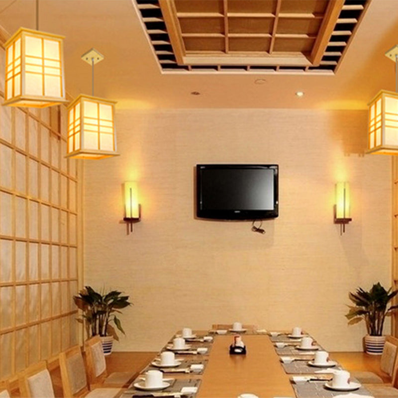 Natural Wood 1 Light Hanging Light Japanese Rectangle Pendant Ceiling Light for Restaurant Clearhalo 'Ceiling Lights' 'Pendant Lights' 'Pendants' Lighting' 2628758