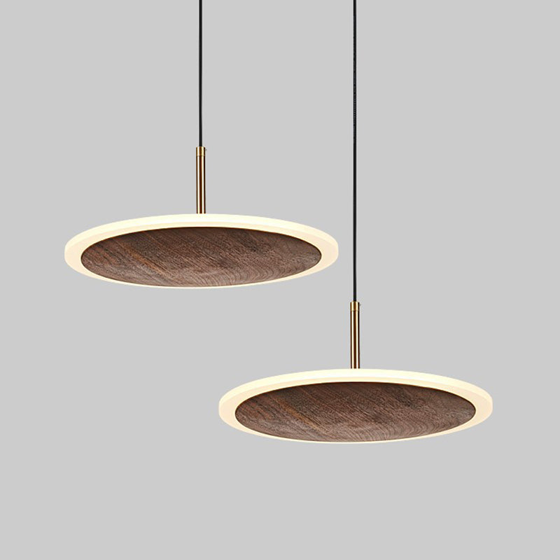 Brown Walnut Wood Pendant Light Modern Simple 1 Light Round LED Hanging Lamp for Living Room Clearhalo 'Ceiling Lights' 'Pendant Lights' 'Pendants' Lighting' 2628762