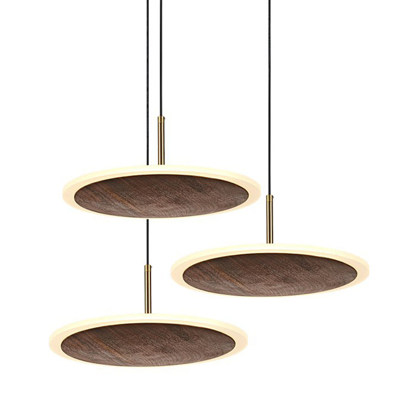 Brown Walnut Wood Pendant Light Modern Simple 1 Light Round LED Hanging Lamp for Living Room Clearhalo 'Ceiling Lights' 'Pendant Lights' 'Pendants' Lighting' 2628767