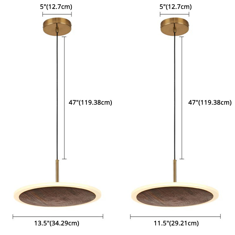 Brown Walnut Wood Pendant Light Modern Simple 1 Light Round LED Hanging Lamp for Living Room Clearhalo 'Ceiling Lights' 'Pendant Lights' 'Pendants' Lighting' 2628768