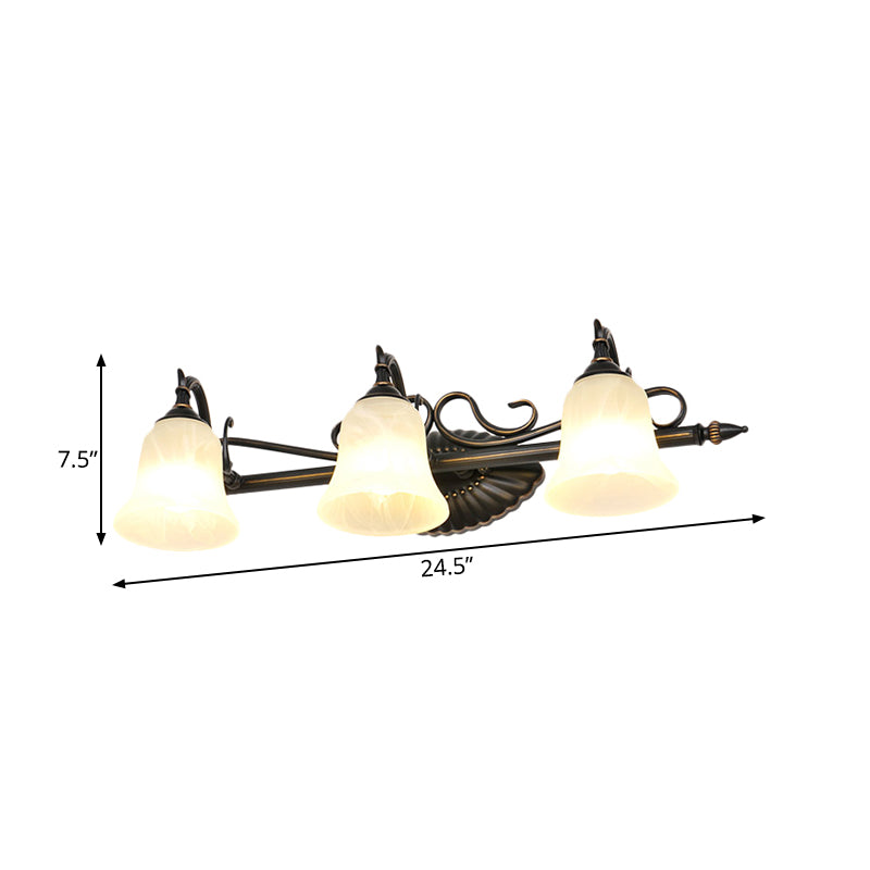 Bell Shade Frosted Glass Sconce Light Traditional 1/2/3 Lights Bathroom Vanity Lighting Fixture in Bronze Clearhalo 'Vanity Lights' 'Wall Lights' Lighting' 262877