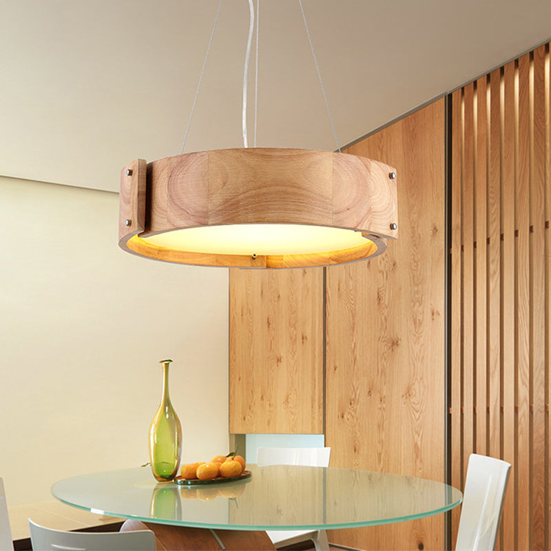 Natural Wood 1 Light Hanging Light Modern Simple Drum Pendant Ceiling Light for Restaurant Clearhalo 'Ceiling Lights' 'Pendant Lights' 'Pendants' Lighting' 2628770