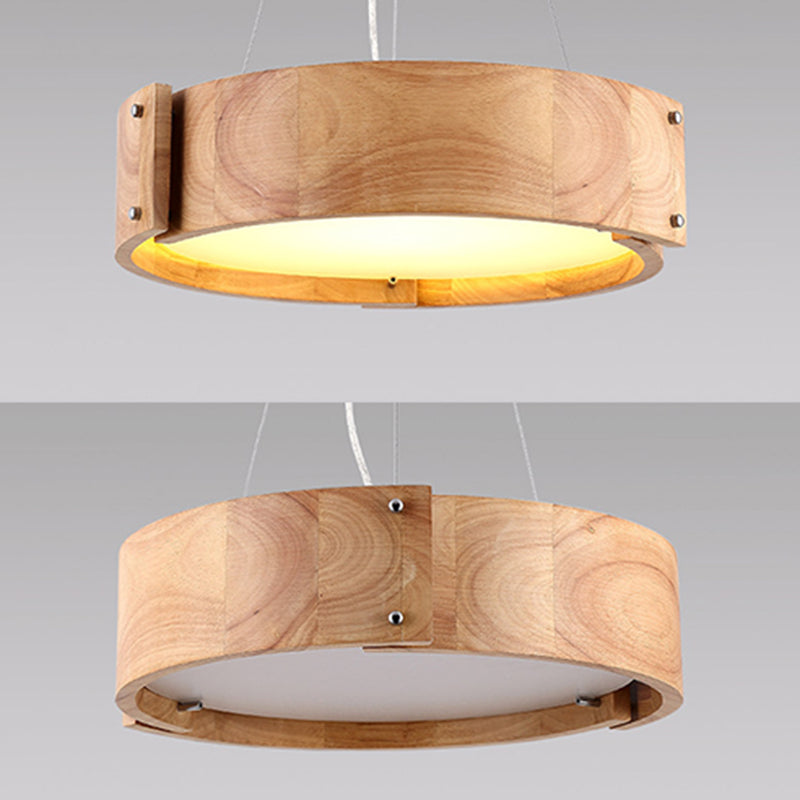 Natural Wood 1 Light Hanging Light Modern Simple Drum Pendant Ceiling Light for Restaurant Clearhalo 'Ceiling Lights' 'Pendant Lights' 'Pendants' Lighting' 2628772