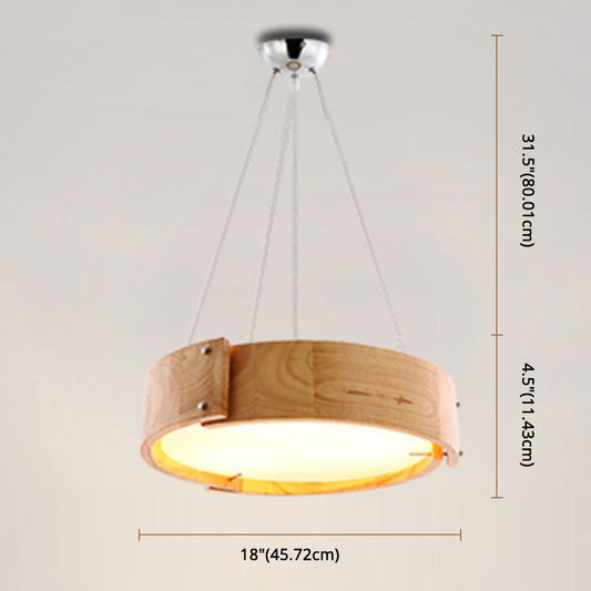 Natural Wood 1 Light Hanging Light Modern Simple Drum Pendant Ceiling Light for Restaurant Clearhalo 'Ceiling Lights' 'Pendant Lights' 'Pendants' Lighting' 2628775