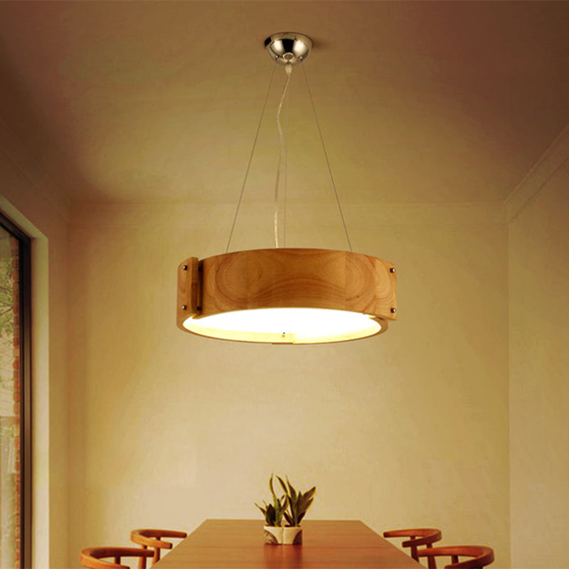 Natural Wood 1 Light Hanging Light Modern Simple Drum Pendant Ceiling Light for Restaurant Clearhalo 'Ceiling Lights' 'Pendant Lights' 'Pendants' Lighting' 2628776