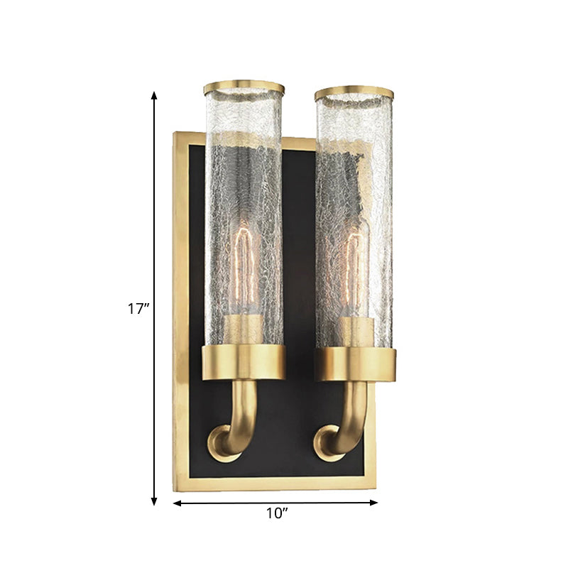 Metal Tube Wall Lighting Vintage 1/2 Lights Dining Room Sconce Light Fixture in Brass with Clear Crackle Glass Shade Clearhalo 'Wall Lamps & Sconces' 'Wall Lights' Lighting' 262878