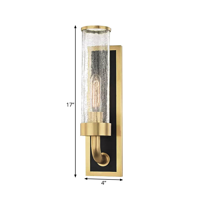 Metal Tube Wall Lighting Vintage 1/2 Lights Dining Room Sconce Light Fixture in Brass with Clear Crackle Glass Shade Clearhalo 'Wall Lamps & Sconces' 'Wall Lights' Lighting' 262879