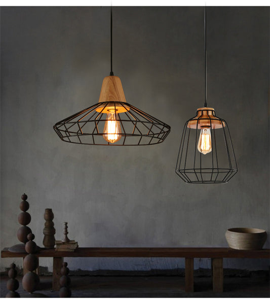 Black Metal 1 Light Pendant Light Industrial Retro Wire Cage Hanging Lamp for Restaurant Clearhalo 'Ceiling Lights' 'Pendant Lights' 'Pendants' Lighting' 2628790