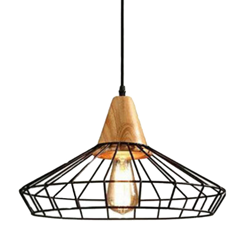 Black Metal 1 Light Pendant Light Industrial Retro Wire Cage Hanging Lamp for Restaurant Black 16" Clearhalo 'Ceiling Lights' 'Pendant Lights' 'Pendants' Lighting' 2628791