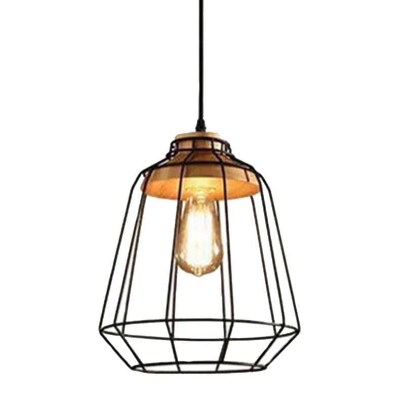 Black Metal 1 Light Pendant Light Industrial Retro Wire Cage Hanging Lamp for Restaurant Black 10" Clearhalo 'Ceiling Lights' 'Pendant Lights' 'Pendants' Lighting' 2628793