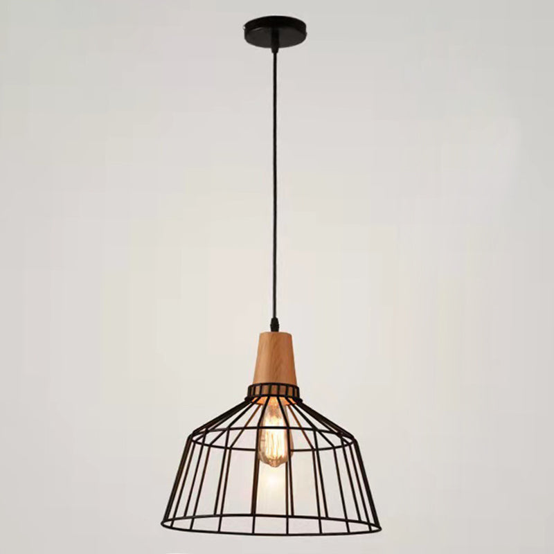 Black Metal 1 Light Pendant Light Industrial Retro Wire Cage Hanging Lamp for Restaurant Black 12.5" Clearhalo 'Ceiling Lights' 'Pendant Lights' 'Pendants' Lighting' 2628795