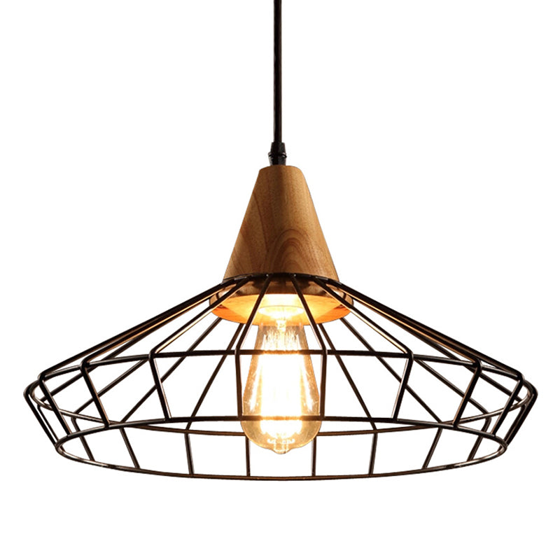 Black Metal 1 Light Pendant Light Industrial Retro Wire Cage Hanging Lamp for Restaurant Clearhalo 'Ceiling Lights' 'Pendant Lights' 'Pendants' Lighting' 2628797