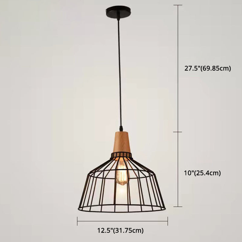 Black Metal 1 Light Pendant Light Industrial Retro Wire Cage Hanging Lamp for Restaurant Clearhalo 'Ceiling Lights' 'Pendant Lights' 'Pendants' Lighting' 2628798