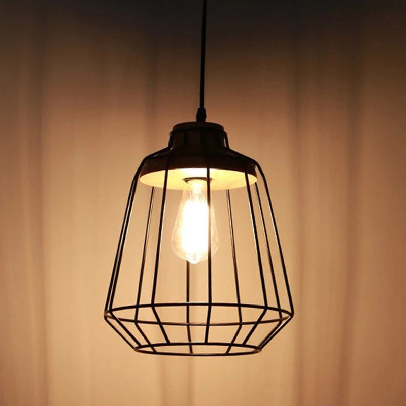 Black Metal 1 Light Pendant Light Industrial Retro Wire Cage Hanging Lamp for Restaurant Clearhalo 'Ceiling Lights' 'Pendant Lights' 'Pendants' Lighting' 2628799