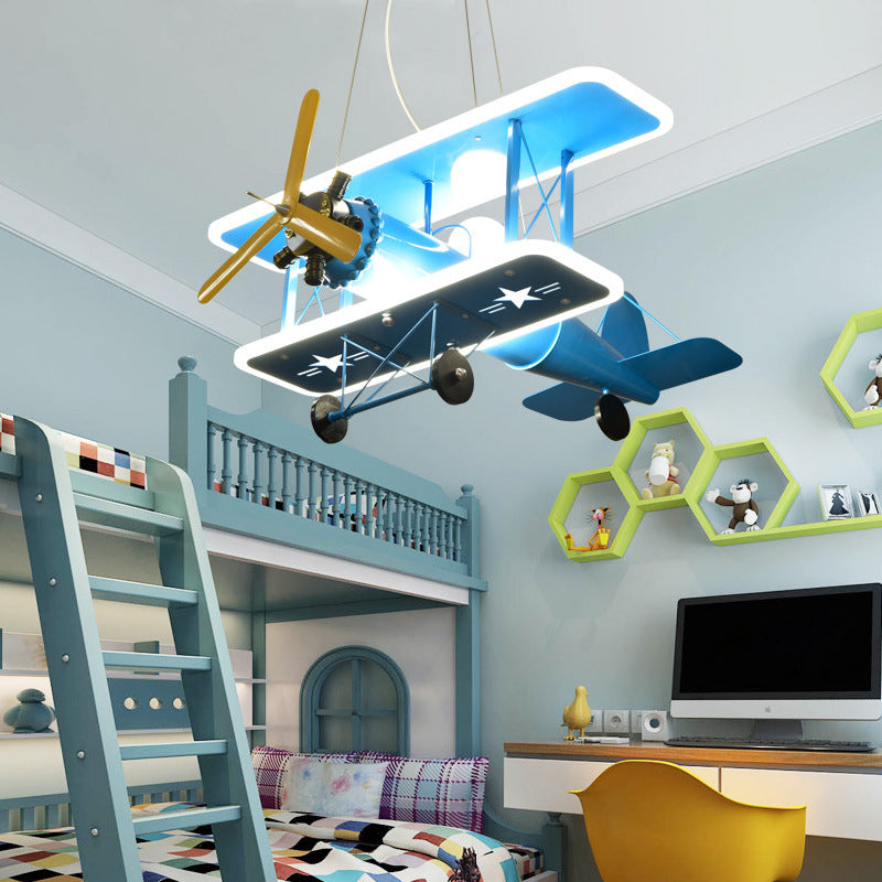 Cartoon Creative Personality Ceiling Pendant Light Metal Aircraft LED Hanging Light for Children Bedroom Clearhalo 'Ceiling Lights' 'Pendant Lights' 'Pendants' Lighting' 2628822