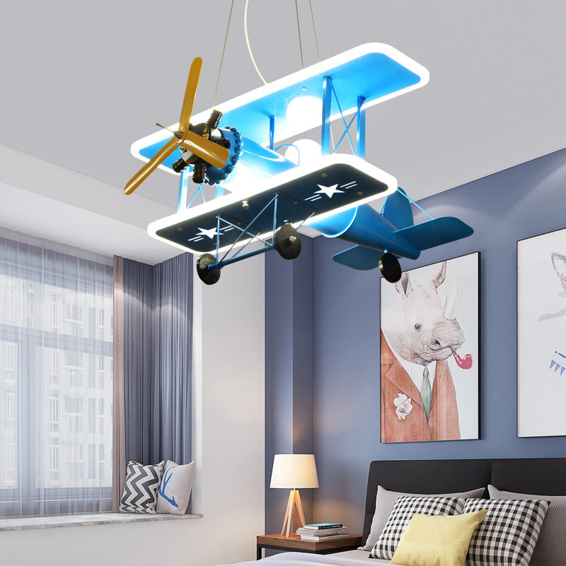 Cartoon Creative Personality Ceiling Pendant Light Metal Aircraft LED Hanging Light for Children Bedroom Clearhalo 'Ceiling Lights' 'Pendant Lights' 'Pendants' Lighting' 2628823