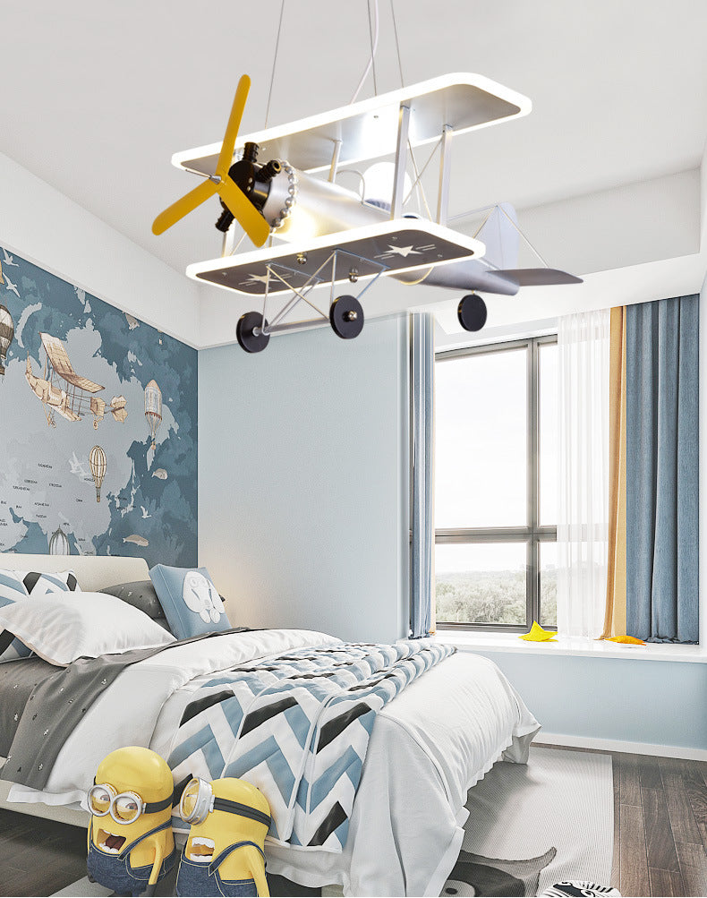 Cartoon Creative Personality Ceiling Pendant Light Metal Aircraft LED Hanging Light for Children Bedroom Clearhalo 'Ceiling Lights' 'Pendant Lights' 'Pendants' Lighting' 2628827