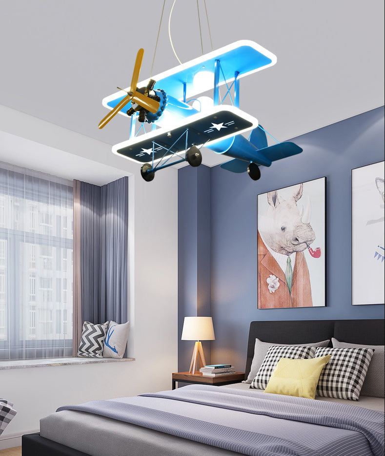 Cartoon Creative Personality Ceiling Pendant Light Metal Aircraft LED Hanging Light for Children Bedroom Clearhalo 'Ceiling Lights' 'Pendant Lights' 'Pendants' Lighting' 2628828