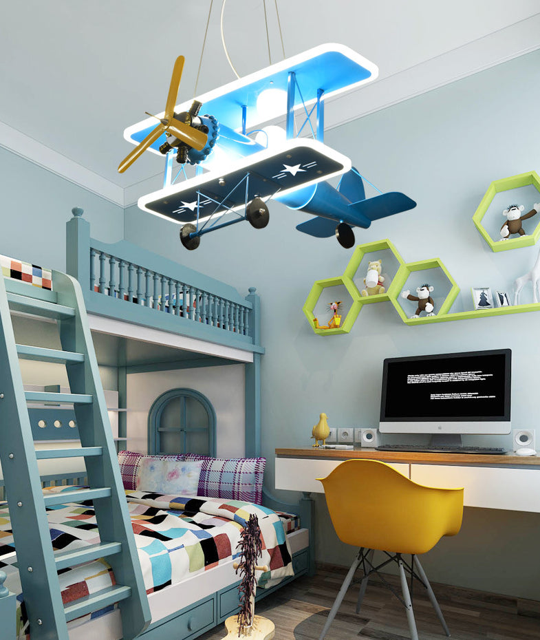 Cartoon Creative Personality Ceiling Pendant Light Metal Aircraft LED Hanging Light for Children Bedroom Clearhalo 'Ceiling Lights' 'Pendant Lights' 'Pendants' Lighting' 2628829