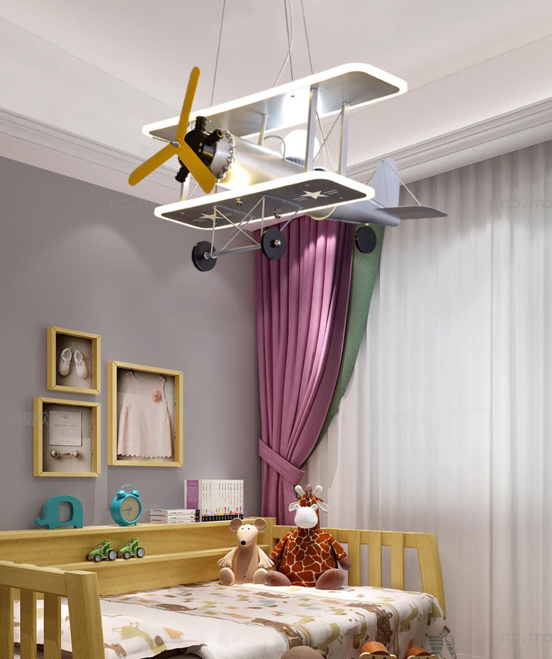 Cartoon Creative Personality Ceiling Pendant Light Metal Aircraft LED Hanging Light for Children Bedroom Clearhalo 'Ceiling Lights' 'Pendant Lights' 'Pendants' Lighting' 2628831