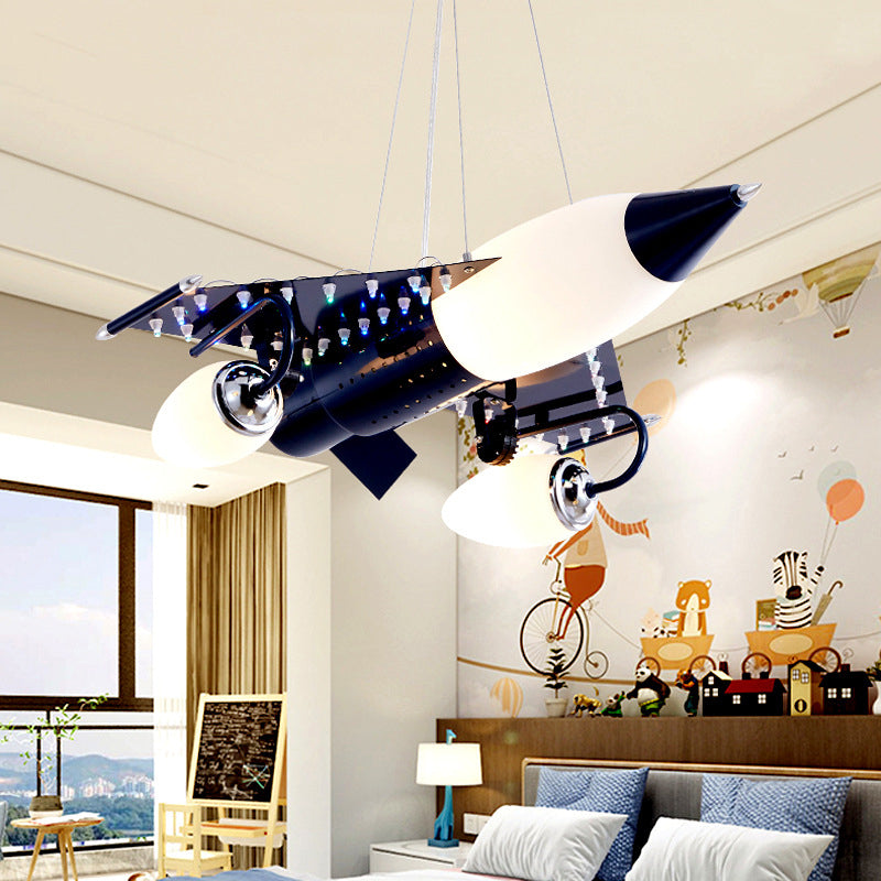 Modern Blue Creative Pendant Light Cartoon Warplane 3 Light Hanging Lamp for Children Bedroom Clearhalo 'Ceiling Lights' 'Pendant Lights' 'Pendants' Lighting' 2628833