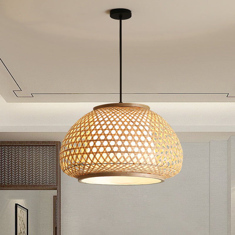 Globe Pendant Hanging Lamp with Rattan Shade Asia Style 1 Light Hanging Ceiling Lantern in Beige Clearhalo 'Ceiling Lights' 'Pendant Lights' 'Pendants' Lighting' 2628844