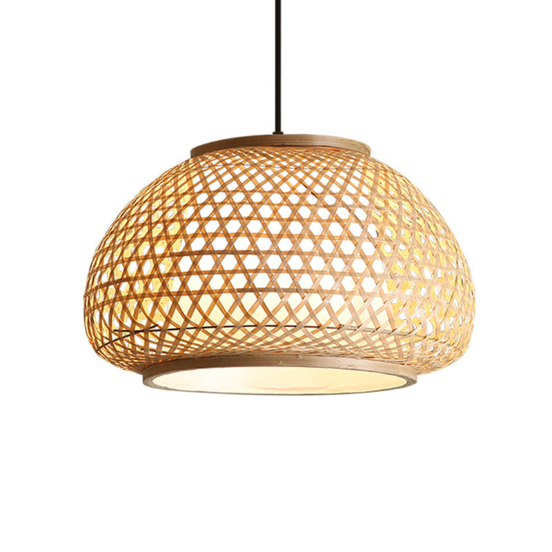 Globe Pendant Hanging Lamp with Rattan Shade Asia Style 1 Light Hanging Ceiling Lantern in Beige Beige 16" Clearhalo 'Ceiling Lights' 'Pendant Lights' 'Pendants' Lighting' 2628845