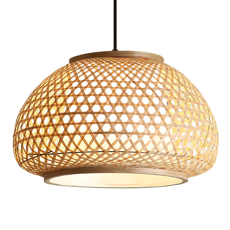 Globe Pendant Hanging Lamp with Rattan Shade Asia Style 1 Light Hanging Ceiling Lantern in Beige Beige 23.5" Clearhalo 'Ceiling Lights' 'Pendant Lights' 'Pendants' Lighting' 2628846